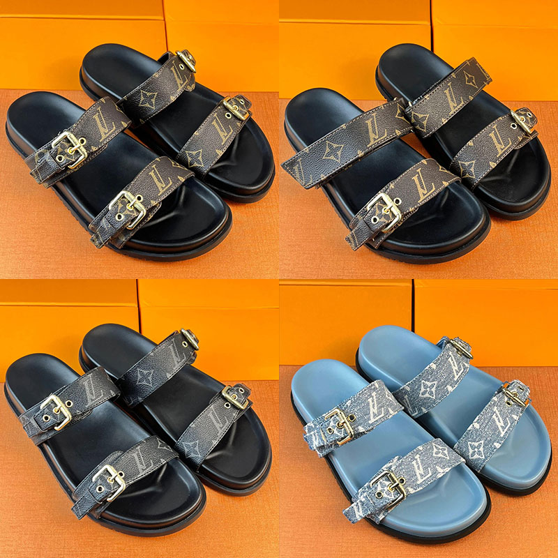 Bom Dia Genuine Leather sandal Slipper Casual Shoe summer beach gladiator Mules hasp New womans mens Flat Slide luxury Designer Sliders sandale With