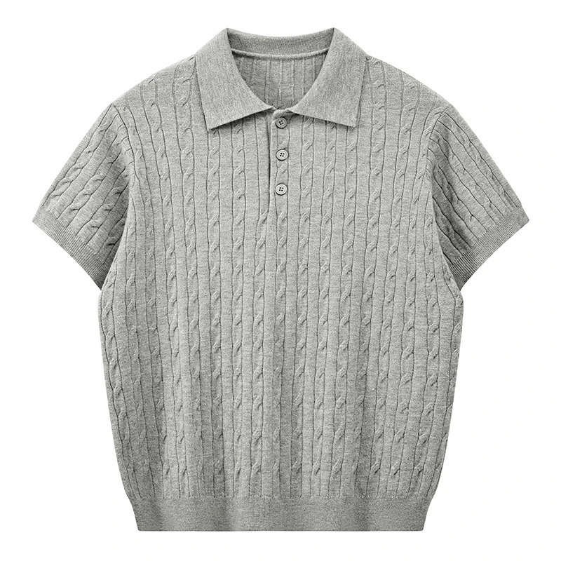 Jacks American Retro Twisted Flower Knitted Short Sleeved Polo Shirt for Mens Summer Trendy Loose Casual Pullover Top 260422BJ