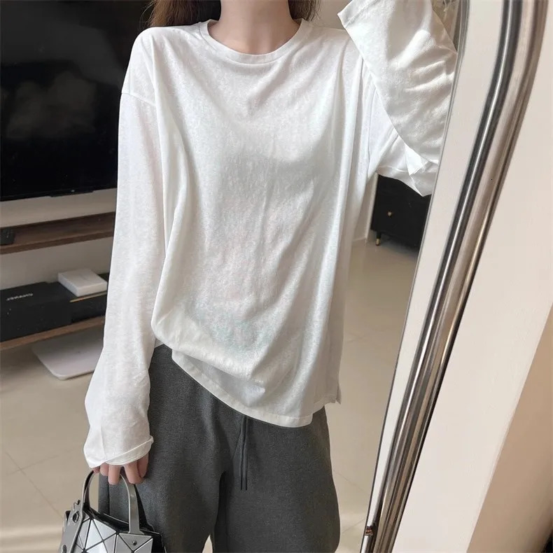 Thin Summer Simple Loose-fitting Slimming Versatile Base Layer Long-sleeved T-shirt Womens Sun Protection Top Cardigan Outdoor 260423BJ