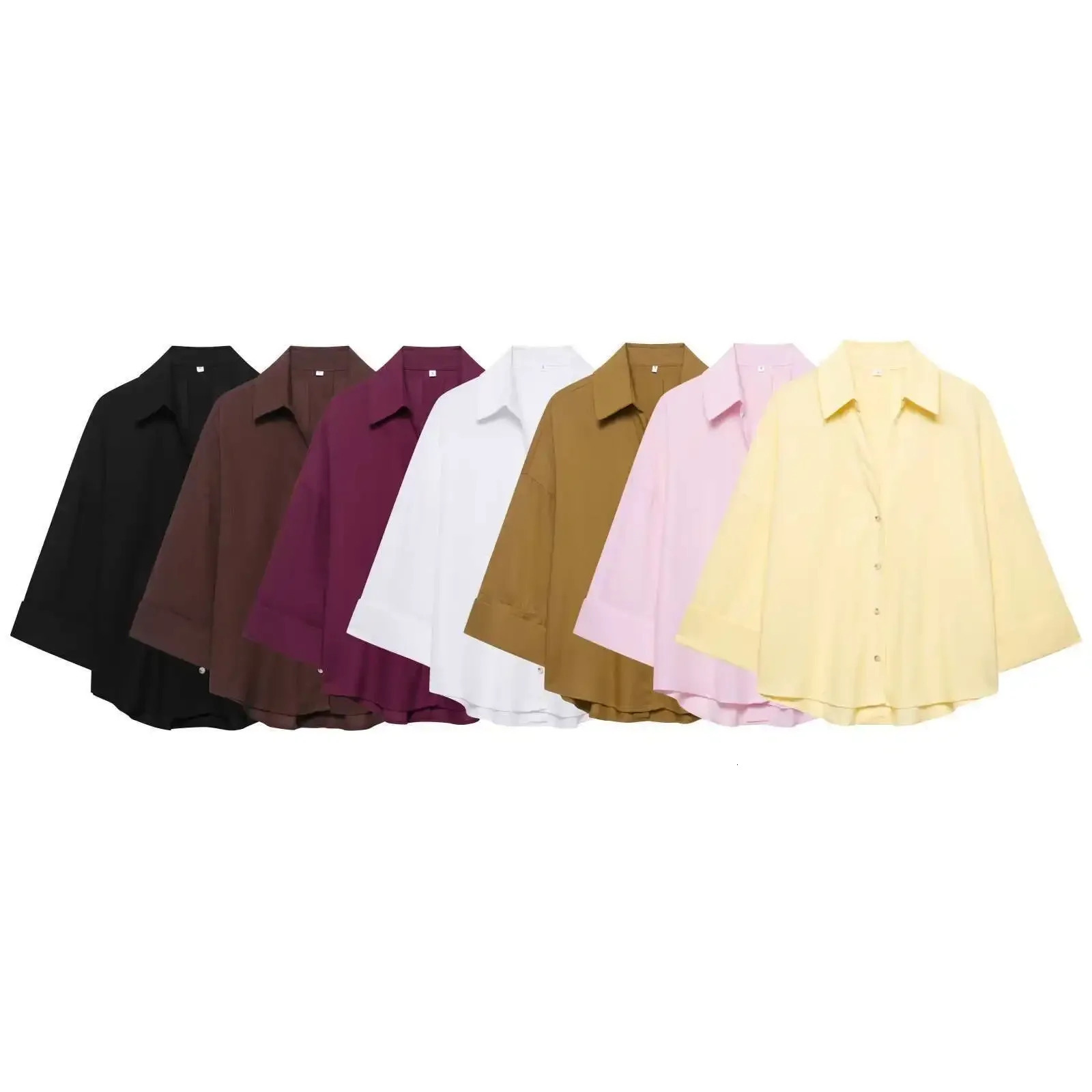 Casual Wide Sleeve Mixed Fiber Linen Yellow Brown Cotton Shirt Womens Button up Slim Fit Full Length Shirt Summer Style 260423BANJIA