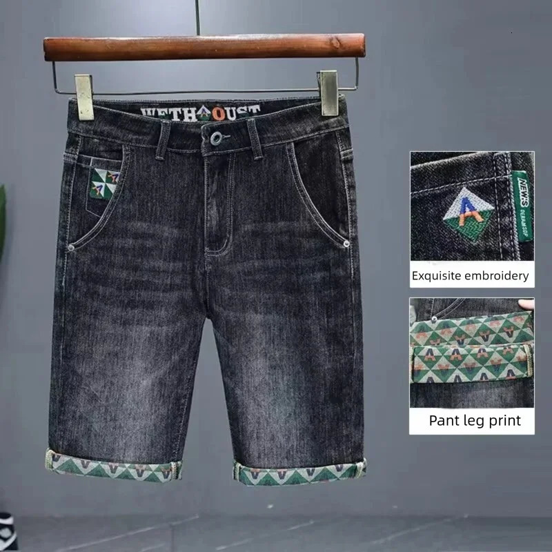 Mens Premium Denim Shorts Baggy Casual Straight Leg Five Inch Shorts Summer Fashion Print Loose Fit Streetwear Vintage 260422BJ