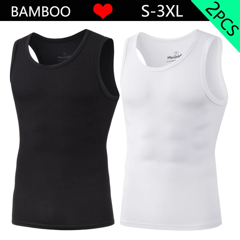 2PcsPack Mens Tank Top Sleeveless Gym TShirt Man Vest Solid Color Compression Undershirts Men Tops HighQuality Bamboo Fiber 260423BANJIA