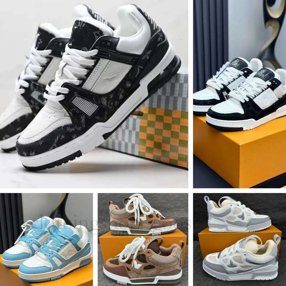 Designer Lvs flower Skate Sneakersluxury Men Women Casual tennis Shoes Calfskin Platform TrainersAbloh Lace-up shoes with Leather box siaze 35-45
