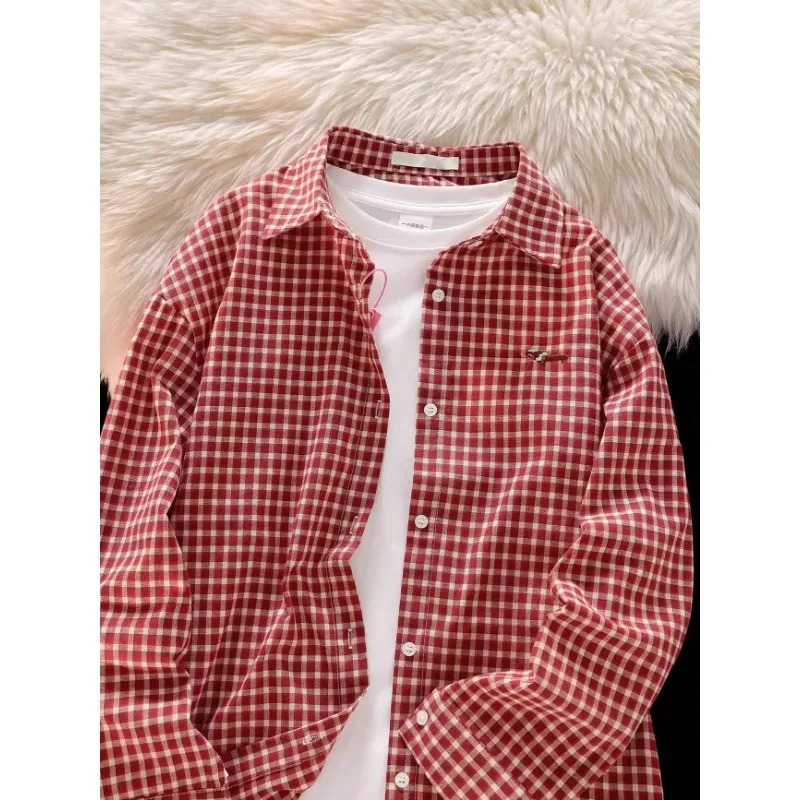 Embroidery Dog Korean Cute Sweet Women Shirt 2025 Autumn Plaid Casual Y2K Tops Woman Vintage Fashion Allmatch Womens Shirt 260423banjia