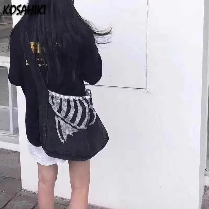 Vintage Y2k Aesthetic Harajuku Handbag Skull Grunge Denim Bags Men and Women Streetwear All Match Trendy Shoulder Crossbody 260423banjia