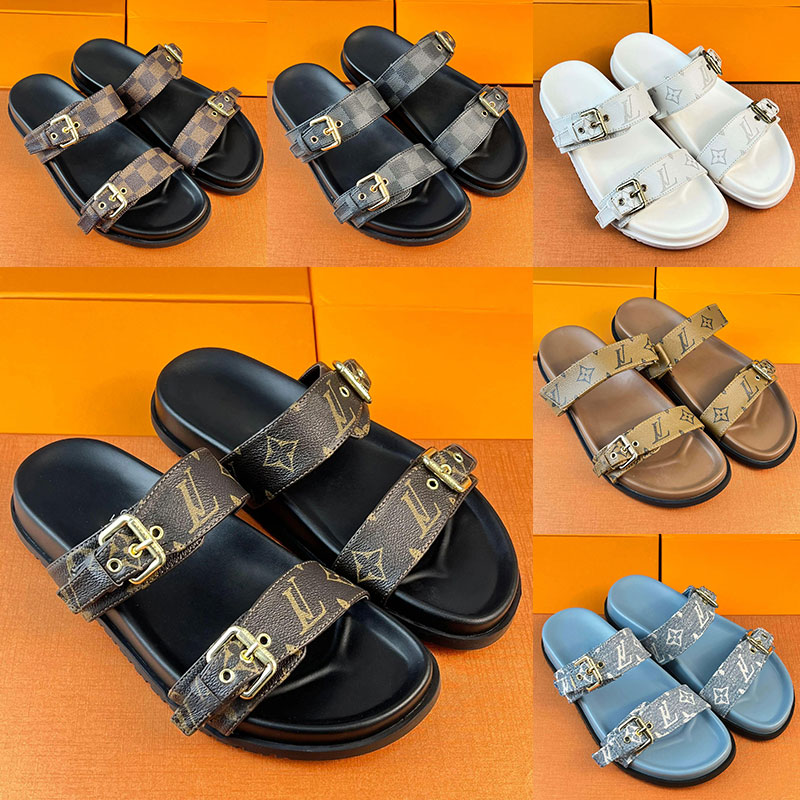 35-45 Bom Dia Genuine Leather sandal Slipper Casual Shoe summer beach gladiator Mules hasp Woman Man top quality fashion Flat Slide Designer Sliders