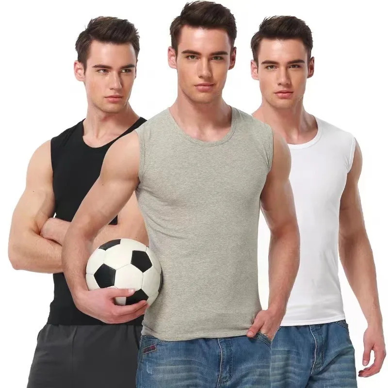 Mens Cotton Sleeveless Vest Young Mens Wide Shoulder Sports Fitness Slim Tank Top Summer Solid Color Tight Vest 260423BANJIA