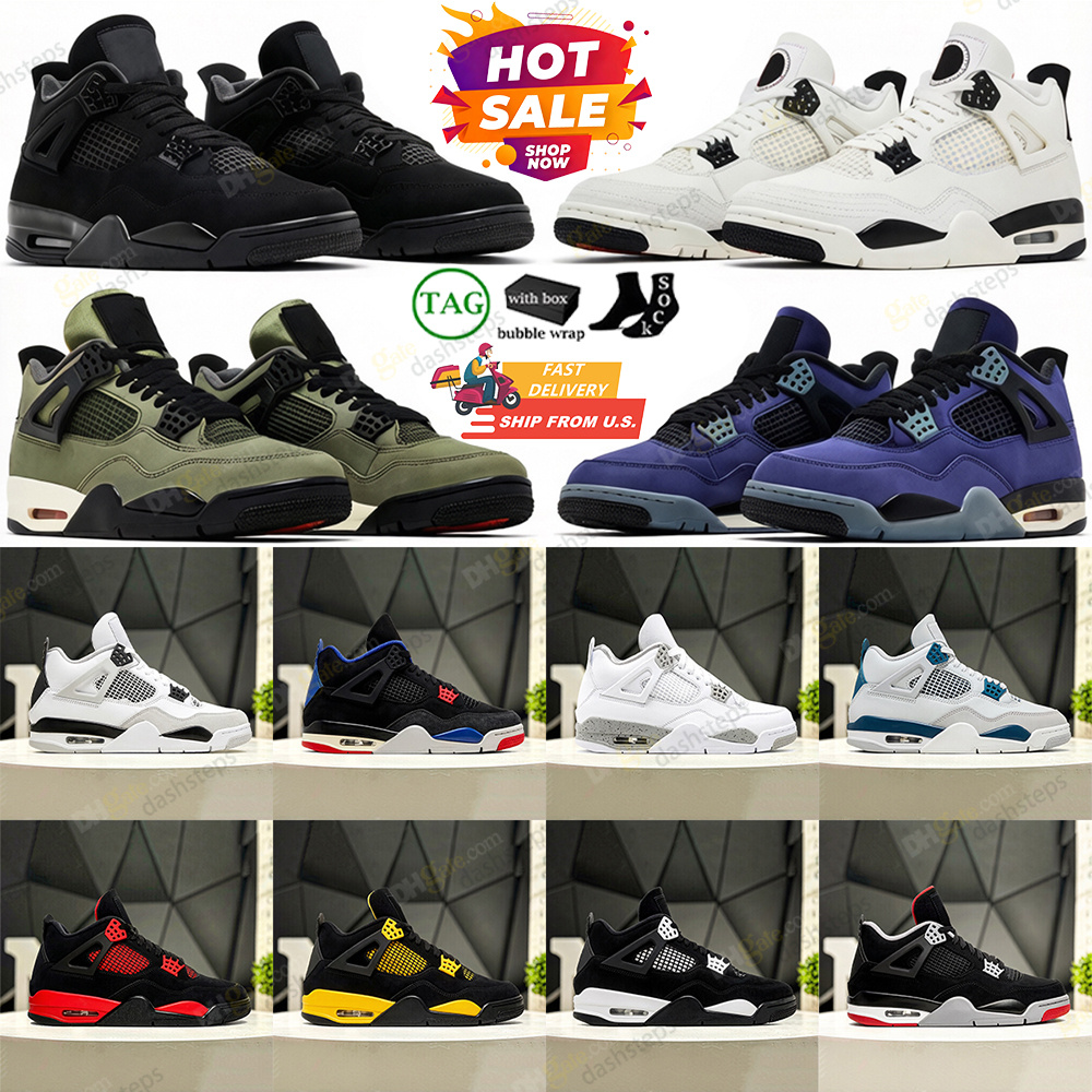 With box Designer basketball shoes 4 4s Black Cat Flight Club Navy White Cement Military Blue Olive Green Cool Grey University Blue Pink Men Women S
