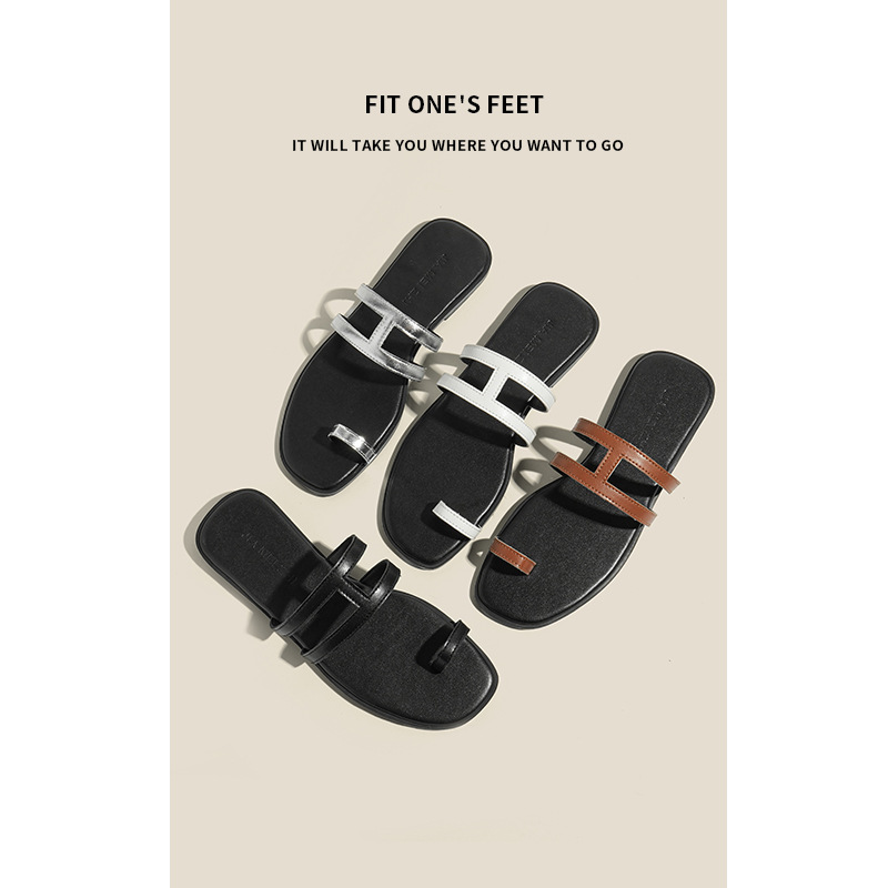New hot free shipping designer slippers for womens flat sandals black white sliver brown Fashionable and versatile Flat bottomed straight drag Fr-image-968895538