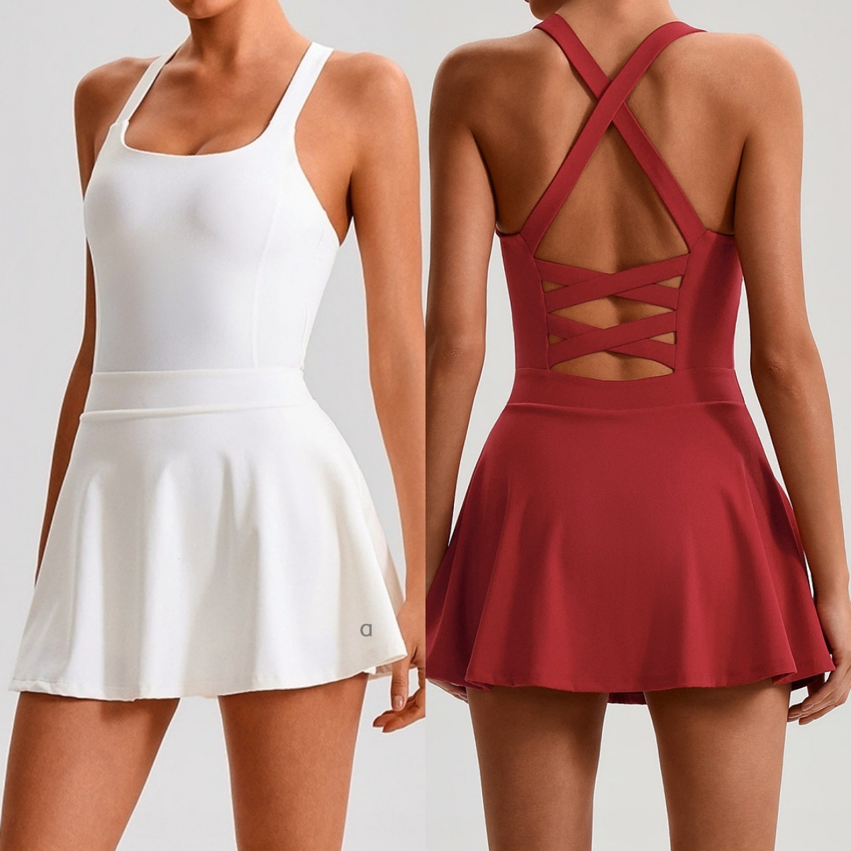 A2126 Womens Quick drying Yoga Dress Sport Tennis Dresses Cheerleaders One Piece Running Dress Sleeveless Shorts Lined Pocket