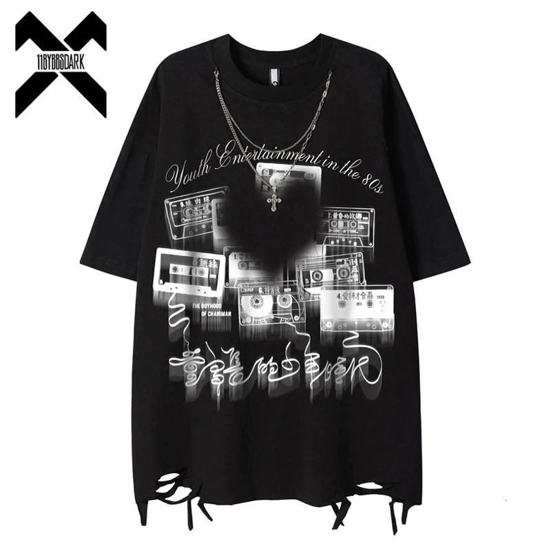 2026 Summer Vintage Tshirt Distressed Ripped Short Sleeve T-Shirt Unisex Loose Tee Top 100 Cotton 260423BJ