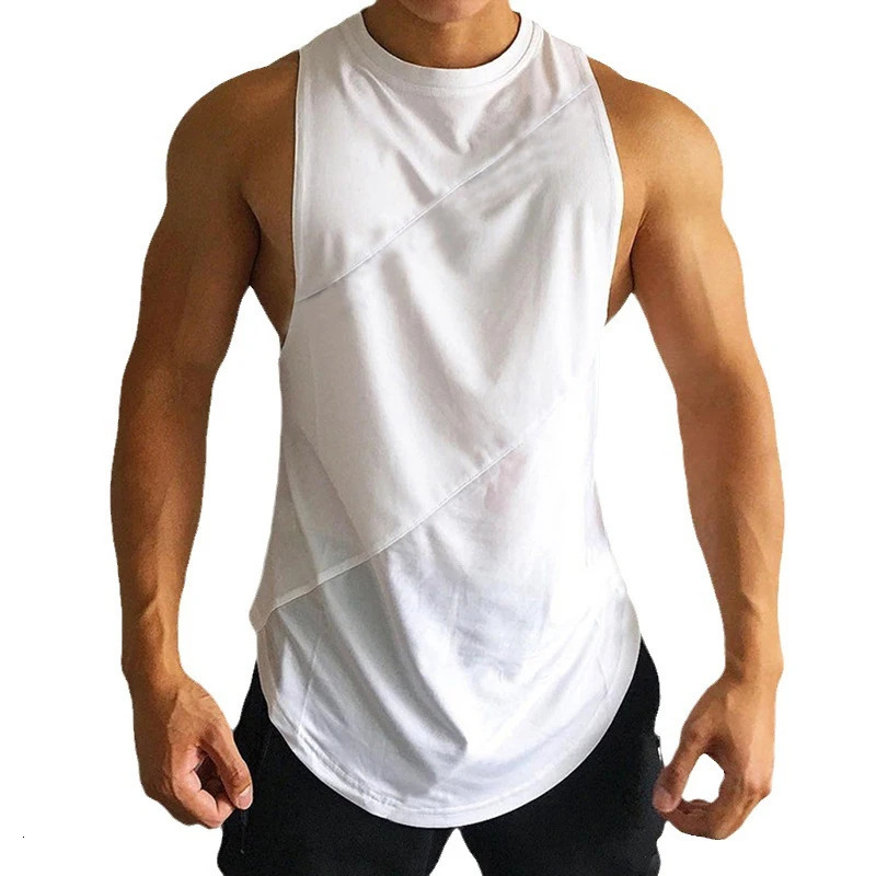 White Sporty Tank Tops Men Gym Fitness Workout Sleeveless Male Stringer Singlets Summer Casual Solid Color Loose Undershirt 260423BANJIA