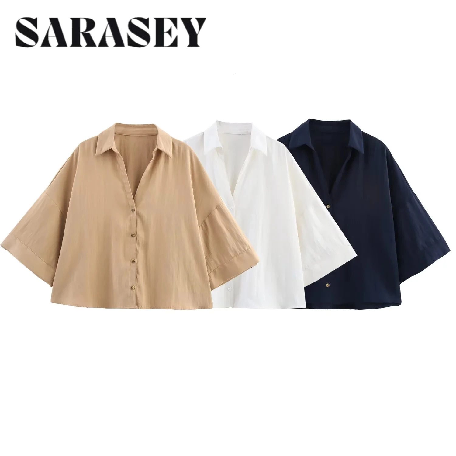 2025 Summer Women Retro Casual Fashion Temperament Simple Loose Lapel Wide Short sleeved casual Shirt Tops Blouse 260423BANJIA