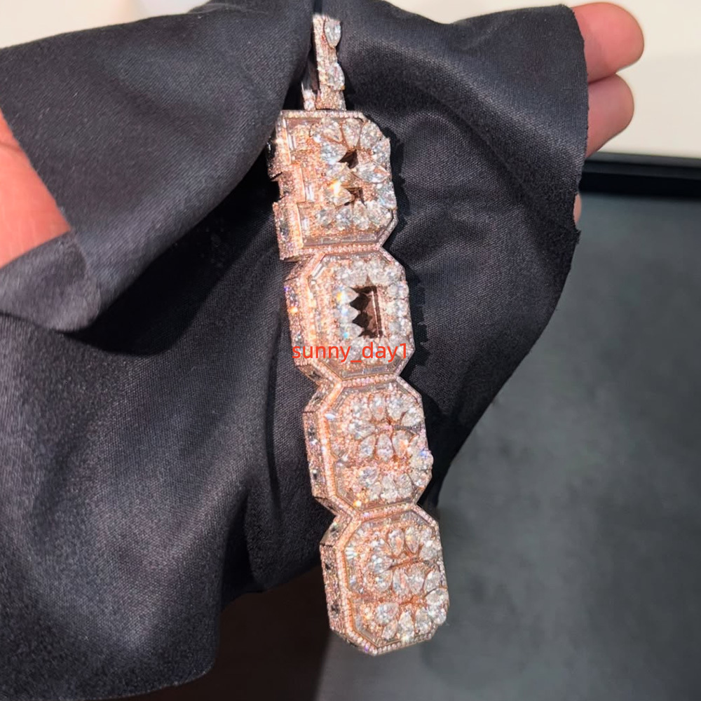 Iced Out Jewelry Moissanite Vertical Letter Pendant Baguette 925 Silver Moissanite Diamond Pendant Custom Pendant Charms Jewelry