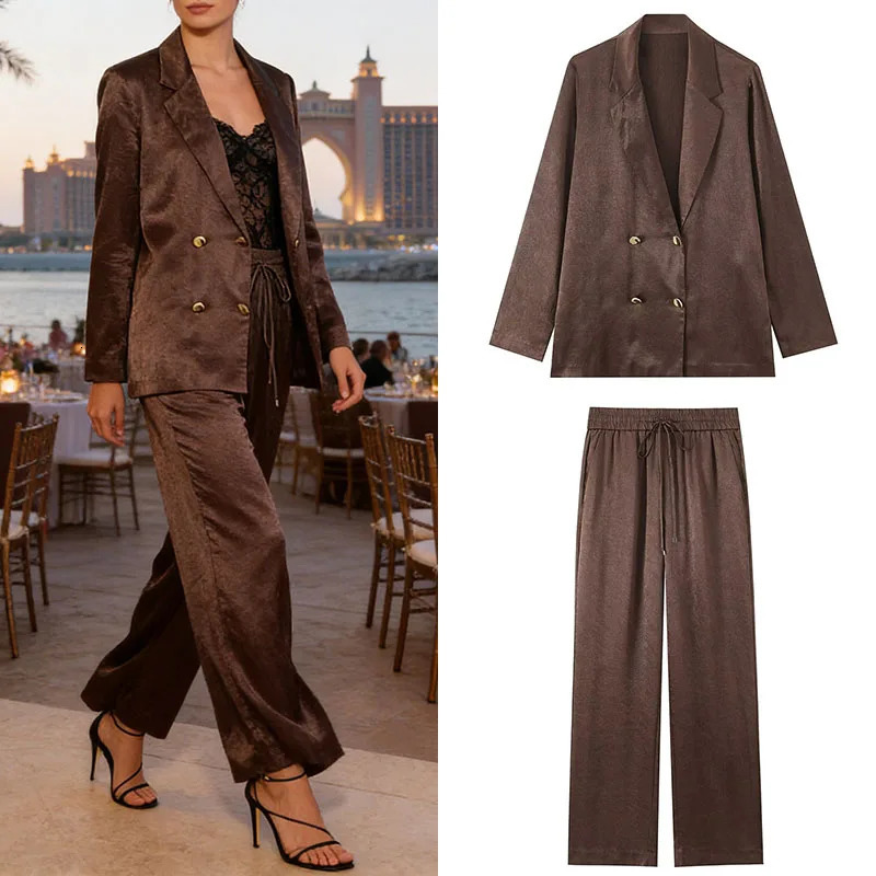 Womens Spring 2026 TwoPiece Set High Quality Fashionable LongSleeve Blazer and HighWaist Pants 260423banjia