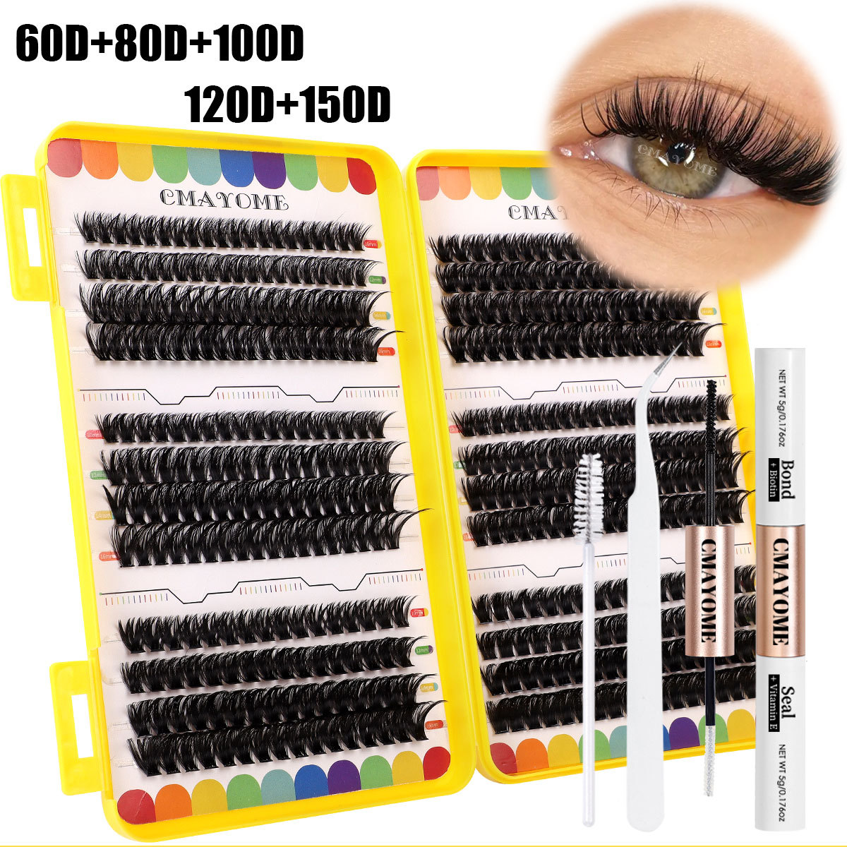 DIY Lashes Cluster Kit with Lash Bond and Seal Strong Hold, Thick Fluffy DIY Individual Eyelashes Soft Lightweight Comfortable to Wear, Reusable-image-1103380775