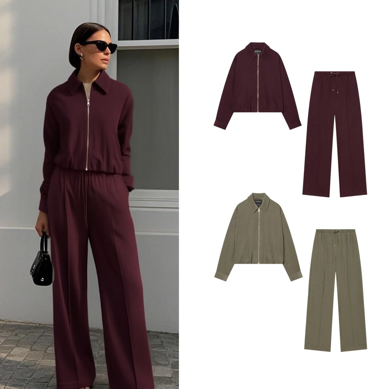 Womens Casual Sport Long Pants Sets Or Female Spring Autumn LongSleeve Loose Simple Pilot Jacket Lady WideLeg Trousers 260423banjia