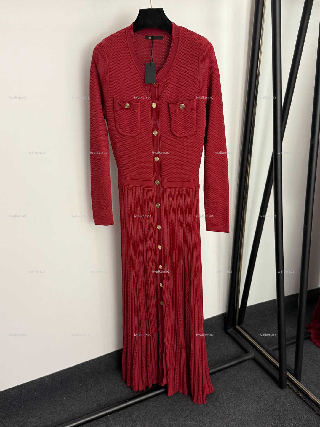 Classics women dress girls top designer clothes women french elegant chest pocket single breasted waist cinched knit long sleeved dress A050X01N0-image-1103411995