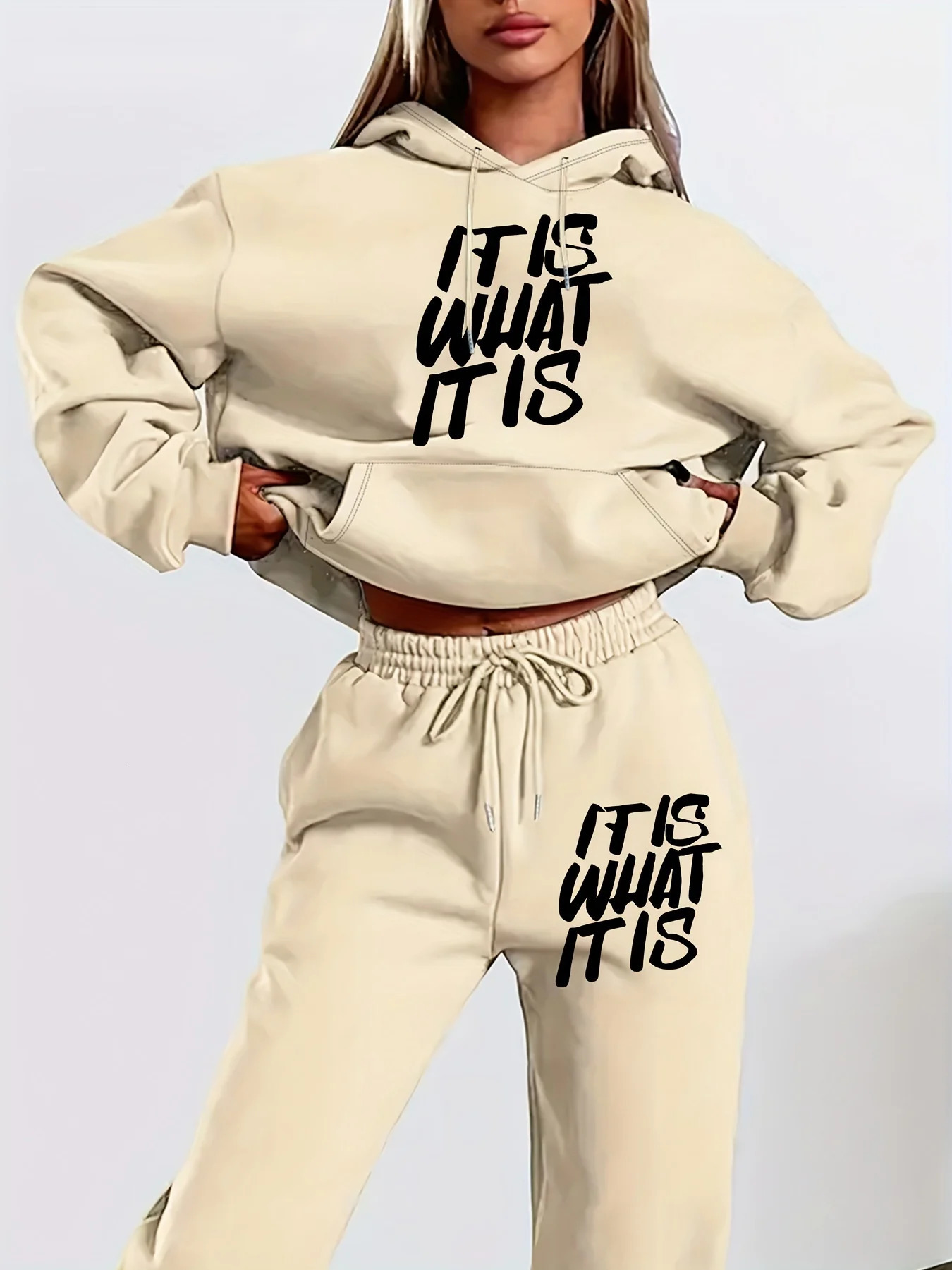 womens autumn winter clothing Hoodies Sweatshirt Trackpants 2piece set Cotton Fashion drawstring Oversized pullover and pants 260423banjia