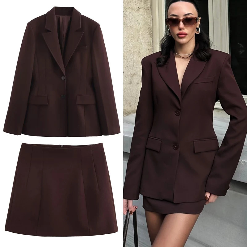 Women Blazer Skirt Sets Stylish Lapel Slim Womens Suit Jacket Hip Package Skirts Woman Mini Office Wear Two Pieces 260423banjia