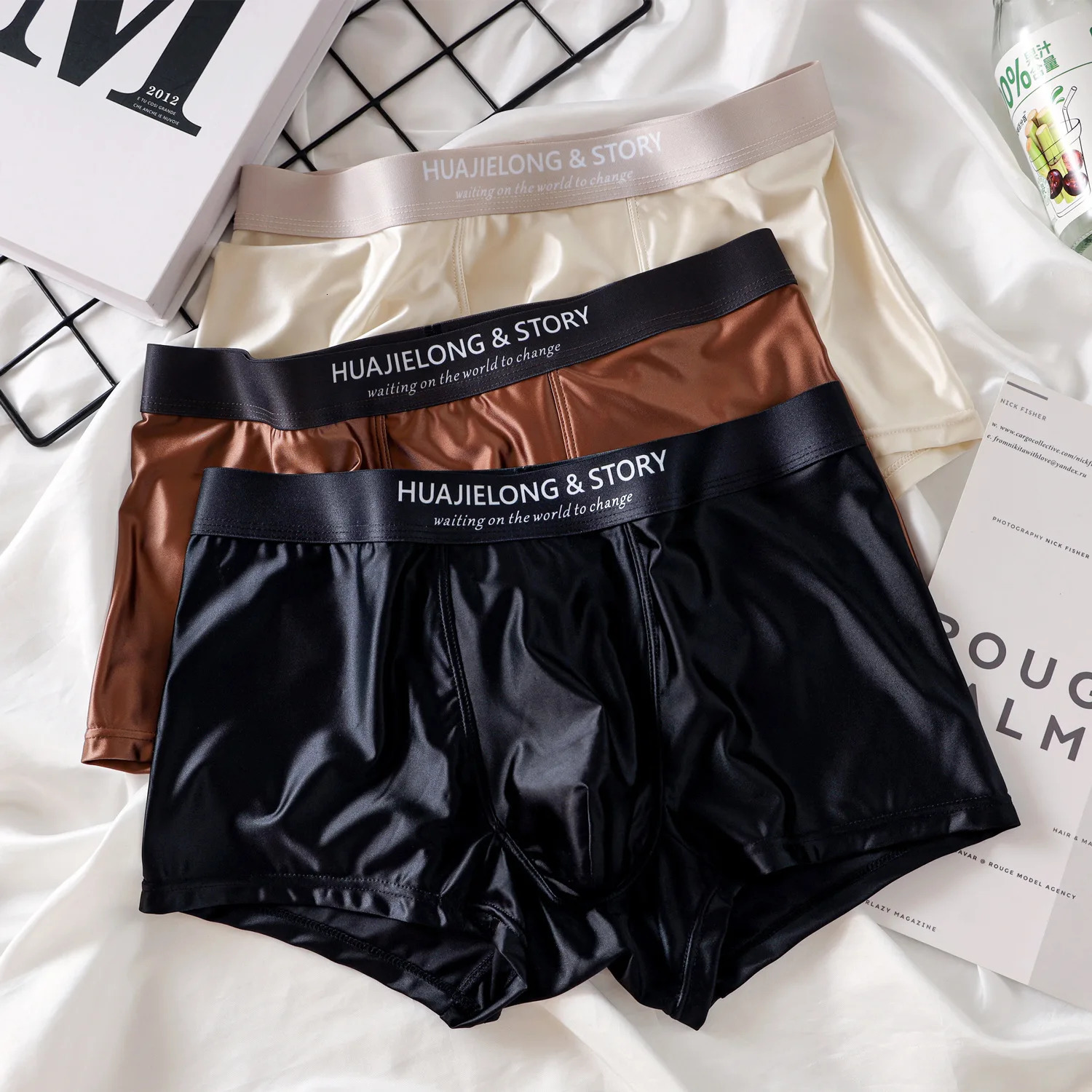 13Pcs Breathable Thin Satin Silk Boxer Briefs Seamless Mid Waist Ice Boxers Underpants Smooth Underwear for Men Daily 260423banjia