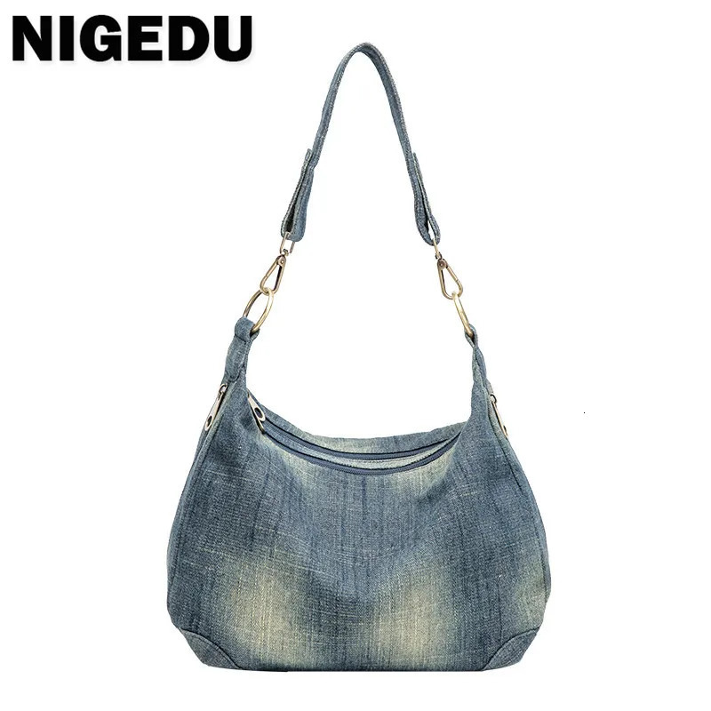 Casual Denim Women Crossbody Bag Double zipper female Shoulder Quality canvas Ladies handbags Travel bags blue bolsa 260423banjia