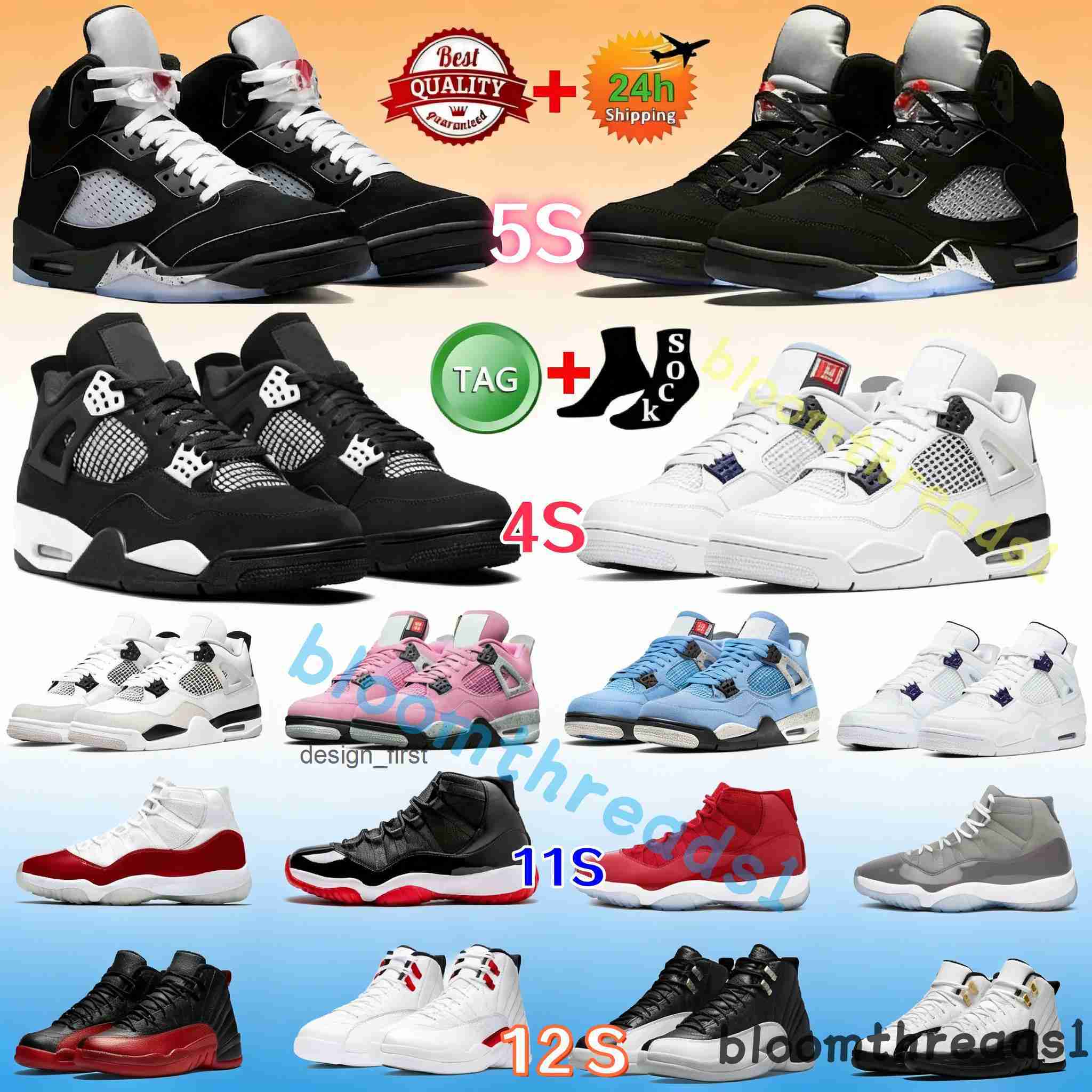 Chaussures de grande taille 14 15 16 5s 4s 11s 12s Basketball Hommes Femmes US Entrepôt local Luxe Gris Voile 4 Chat Noir Peur Blanc Thunder Bask