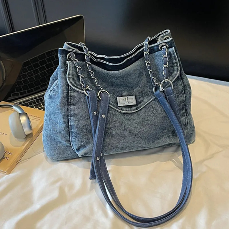 Denim LargeCapacity Shoulder bag for Women Casual Jeans Bag ner Tote Crossbody y Handbags Shopping Bags Bolsos 260423banjia
