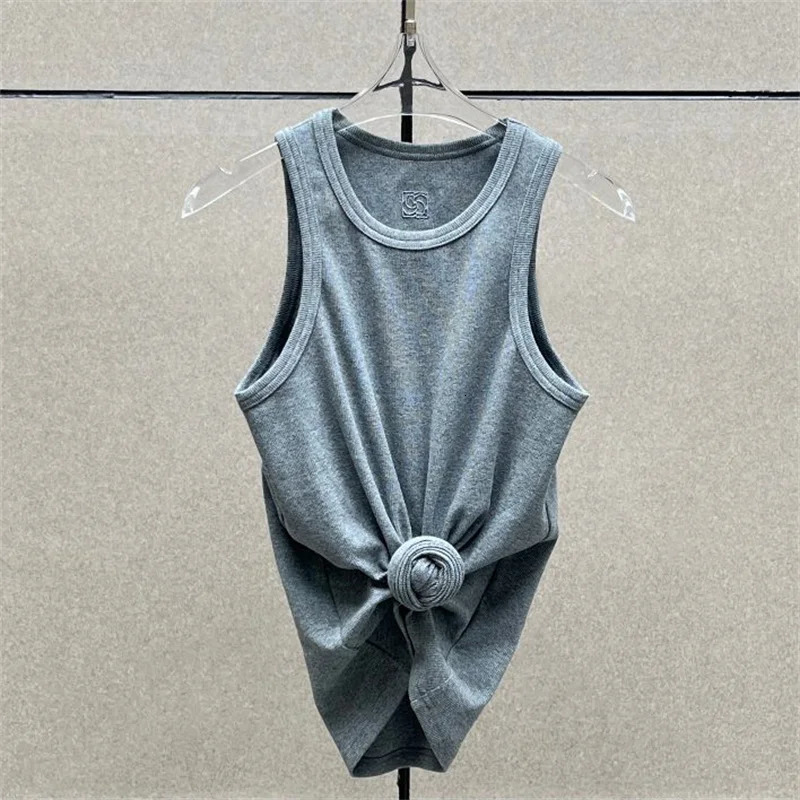 Womens vest elastic knitted slim fit sleeveless top for summer 2026 Cotton blend round neck pullover womens corset Tshirt 260423BANJIA