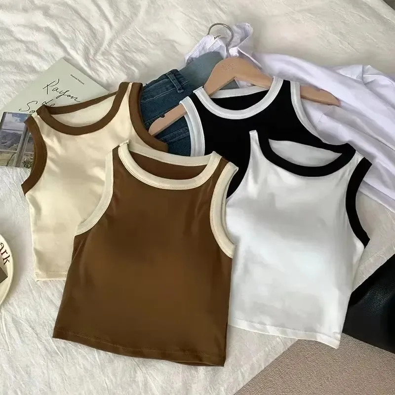 Spring Summer Color Block Sleeveless Vest Outerwear Pure Strap Innerwear Sports Top Base Shirt Beautiful Wrap Chest Women 260423banjia