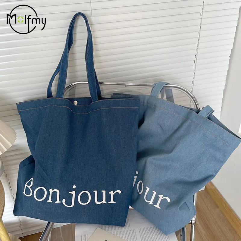 Denim Shoulder Bag Men Fabric Handbag Soft Portable Lady Chic Tote Bags Washed Casual Womens Crossbody College Backpack 260423banjia