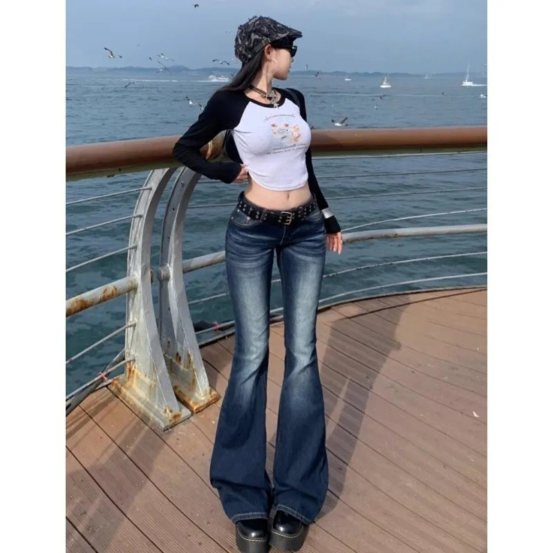 Y2K Slim Fit High Waist Casual Womens Jeans Retro Denim Pants Low Rise Flared Trousers Long Bootcut Drag Autumn for Women 260423BJ