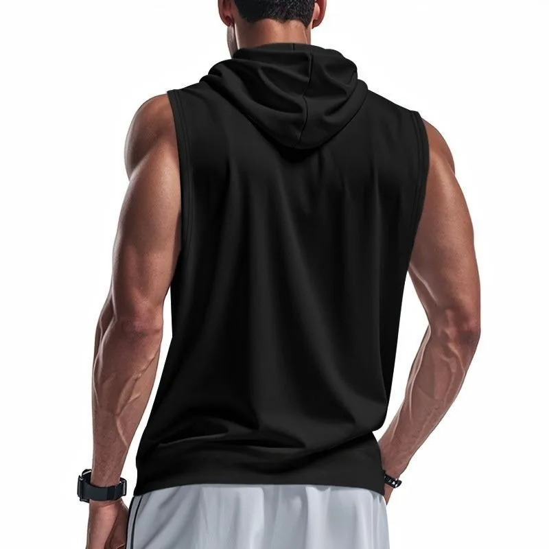 Mens Running Tank Tops Summer Sleeveless Gym Sport Tshirt Fitness Training Workout Tee Tops Sportwear Hooded Solid Men Vest 260423BANJIA
