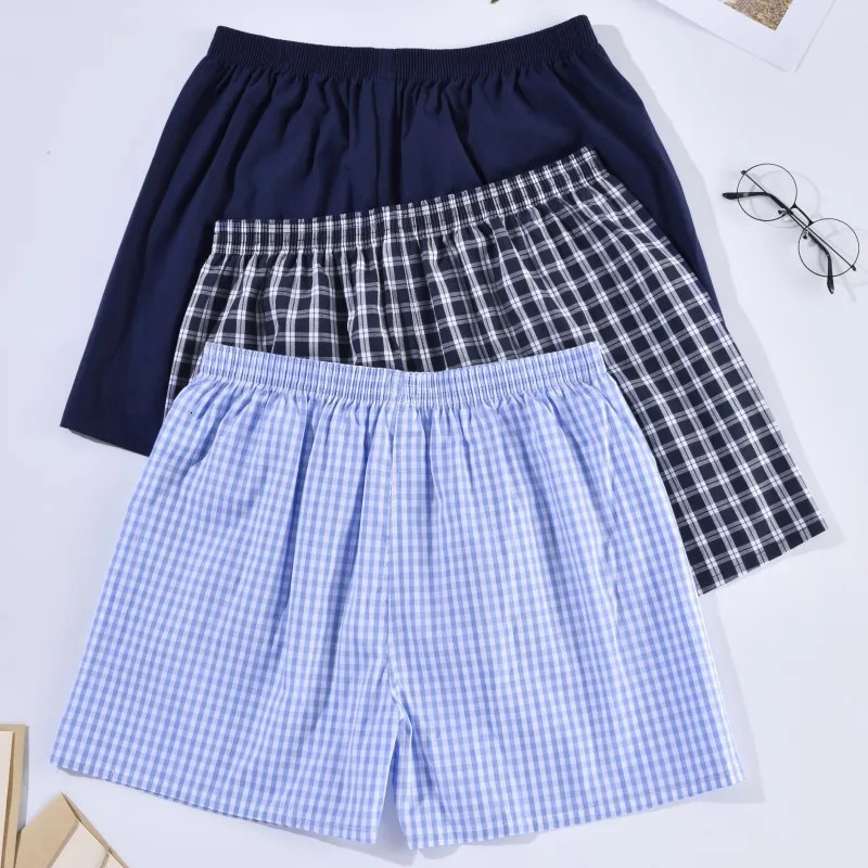 Mens Underwear Boxers Shorts Casual Cotton Sleep Underpants Homewear Men Panties Striped Plaid Loose Comfortable 260423banjia