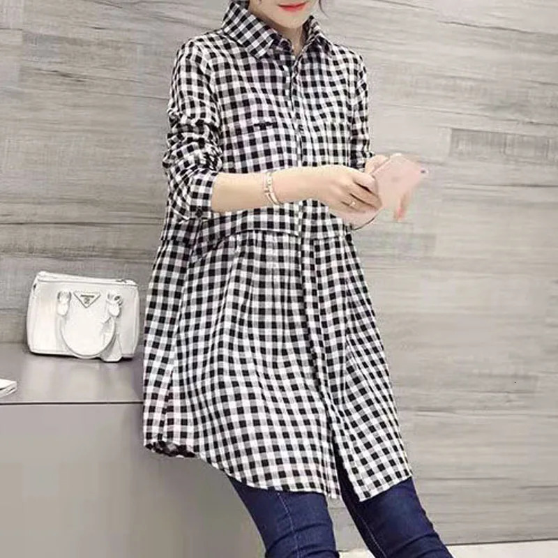 Womens Plaid Shirt Design Sensation Fashionable Oversized Long Sleeve Pure Cotton ButtonUp Casual Top in plus Sizes 260423banjia