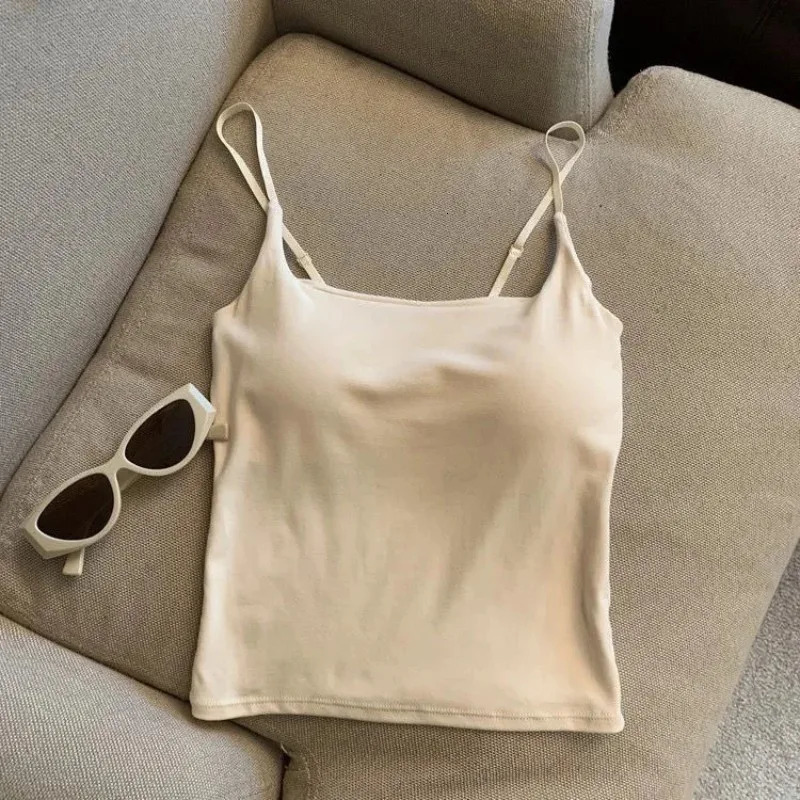 Pure Desir Sexy Camisole Tank Top For Girls Slimming Summer Outerwear Inner Wear With Chest Pad Strap Vest Women Simple Sling 260423banjia