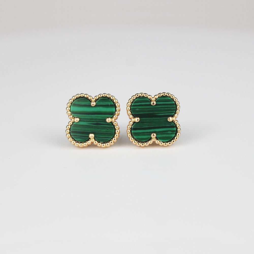 Boucles d'oreilles à tige en forme de trèfle à quatre feuilles de 15 mm, couleur or, rétro, luxe, bijoux de créateur, nacre blanche, élégante, mo