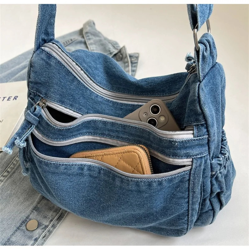 Nesitu High Quality Lightweight Blue BLack Fashion Denim Small Women Shoulder Messenger Bag Handbag Cross Body M194 260423banjia