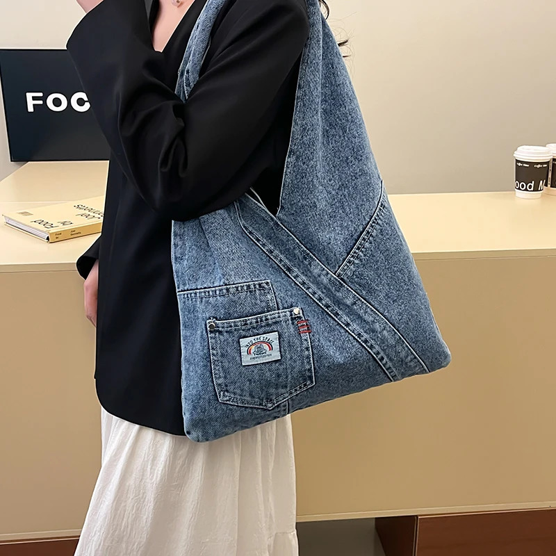 Women Lage Capacity Tote bag Simple Solid Female Shopper Shoulder Bag Casual Denim Canvas Messenger Bags For Fashion Handbags 260423banjia