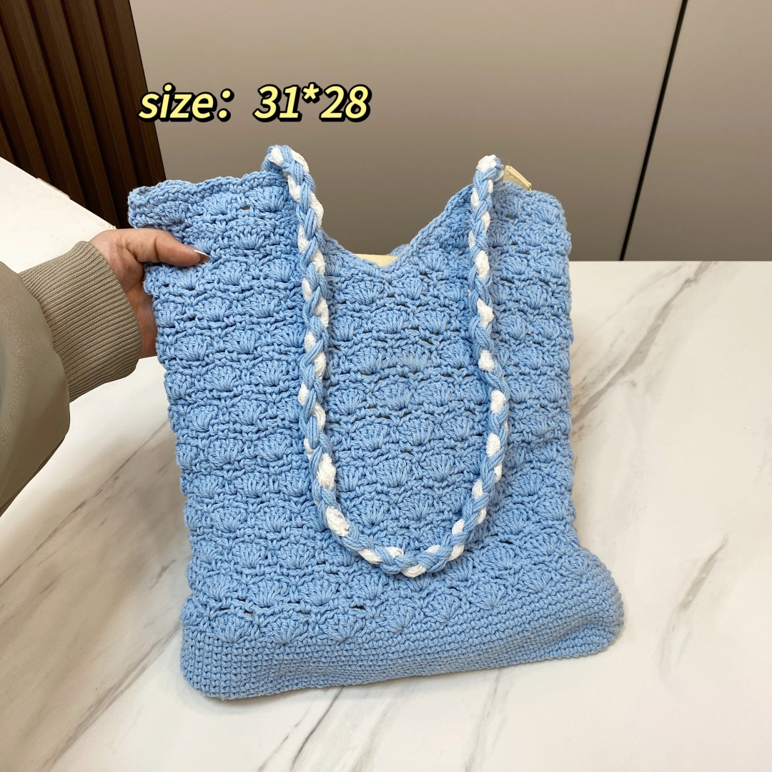 Women Summer Trendy Crochet Knit Beach Tote bag Vacation bag Designer Crochet Handbag Slouchy bag Woven Cotton Tote Large Capacity Shoulder bag Shop