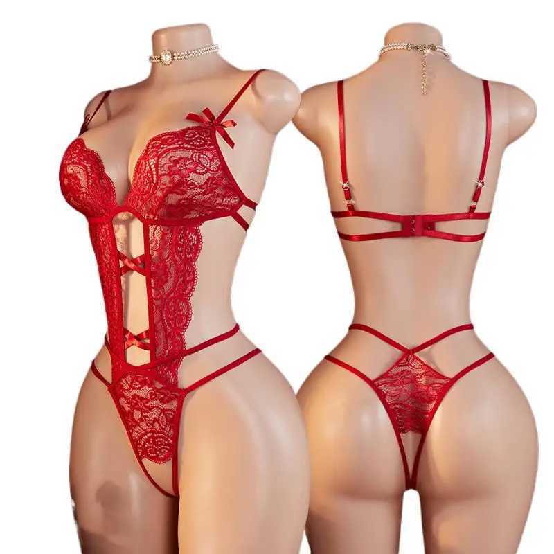 Hot Sell Crotchless Erotic Lingerie Womens Bodysuit Sexy Porn Underwear Hollow Open Back Teddy Babydoll Exotic Lace SleepwearL260422