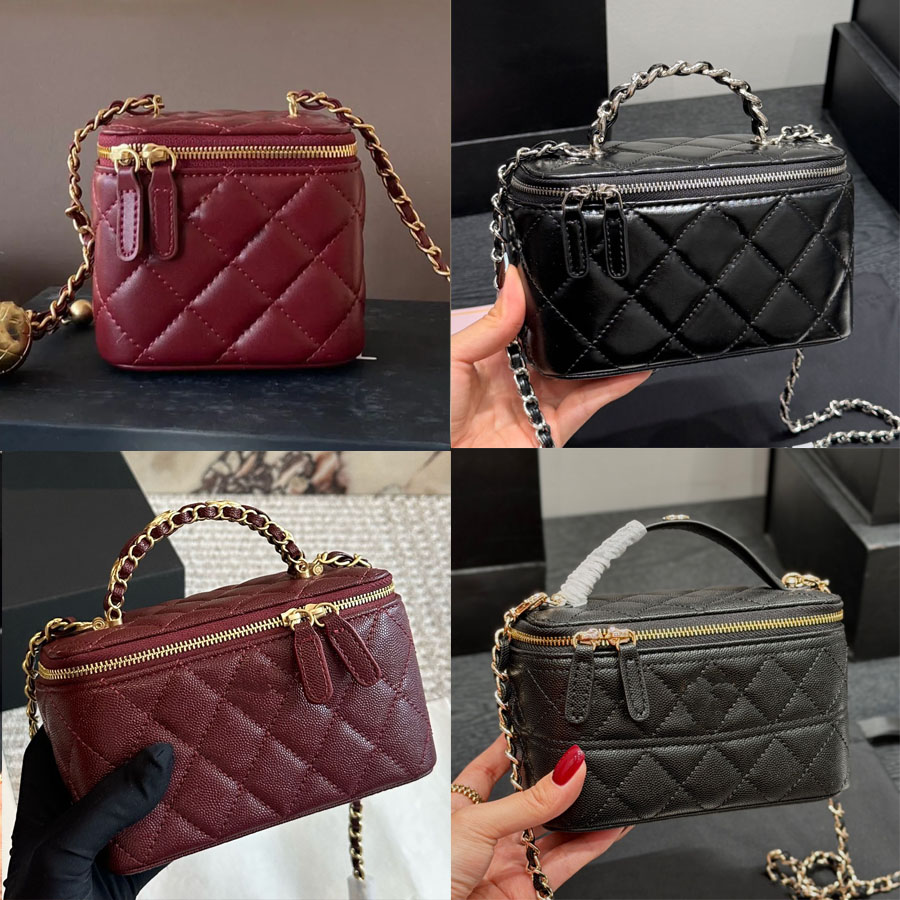 Vanity Case Bag Luxury Genuine Leather Chain Mini Box Bag Makeup Bag 24B Handbag for Women Designer Fashion Shoulder Bag Crossbody Bag with Leather