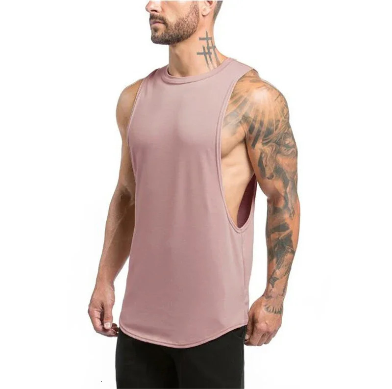 plain Gym Clothing Mens Bodybuilding Stringer Tank Top Summer Cotton Cut Off Fitness Vest Muscle Workout Sleeveless T Shirt 260423BANJIA