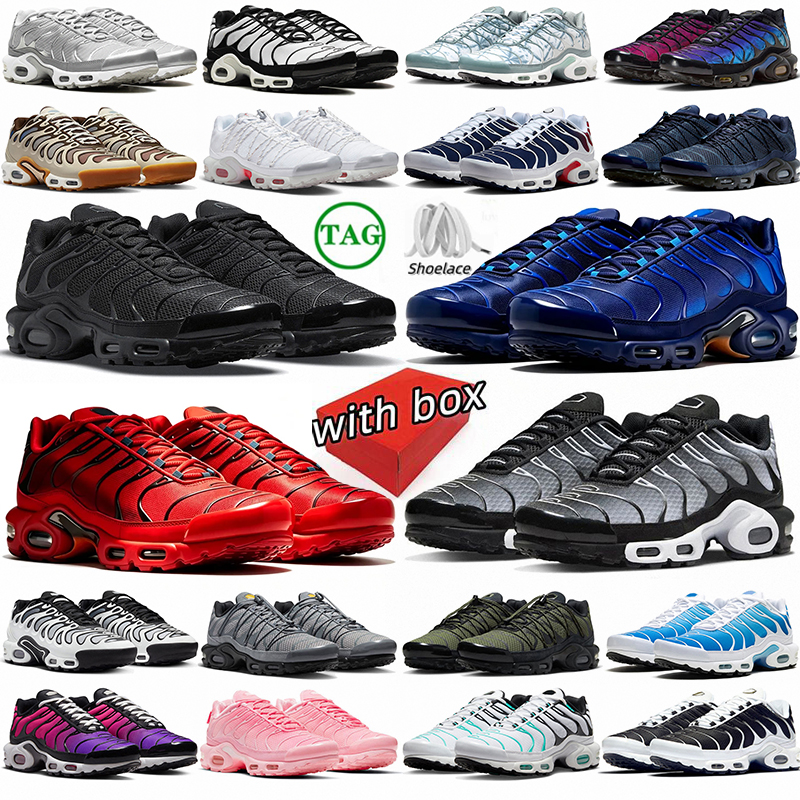 with box tn plus designer shoes men women tns stylish running shoes durable trainers outdoor sports sneaker chaussure silver grey black white pink b