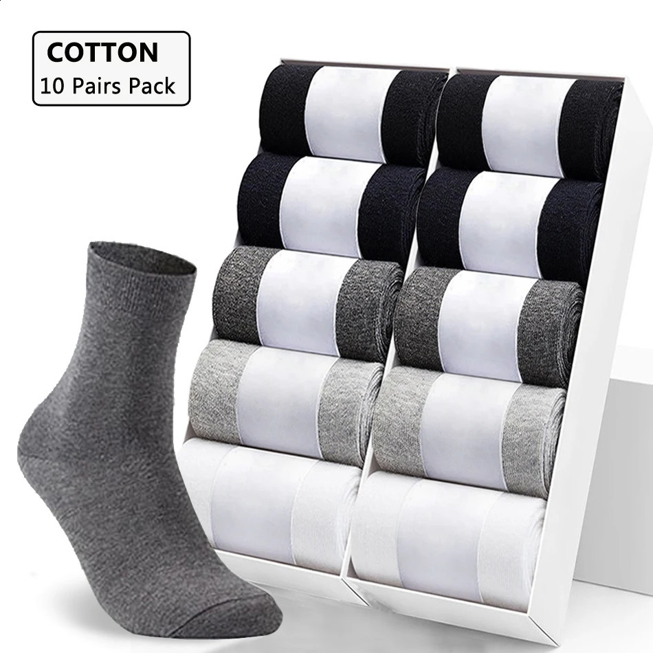 10 Pairs Mens Cotton Socks Style Black Business Men Socks Soft Breathable Summer Winter for Male Socks Plus Size 38-47 260424BJ