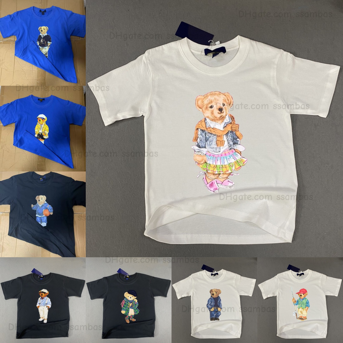 Kids T-shirts Toddlers Short Sleeve Tees Bear Printed Clothing Boys Girls tshirts Children Youth Cartoon Cotton Tops Round Neck Clothes Black Whi-image-845205708
