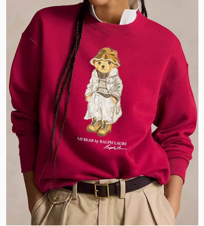 Women Designer Hoodies Little Bear Grew Neck Printed Letters Pullover Sweatshirt Loose Long Sleeve Sweater Mens Black White Sweatshirts Women's
