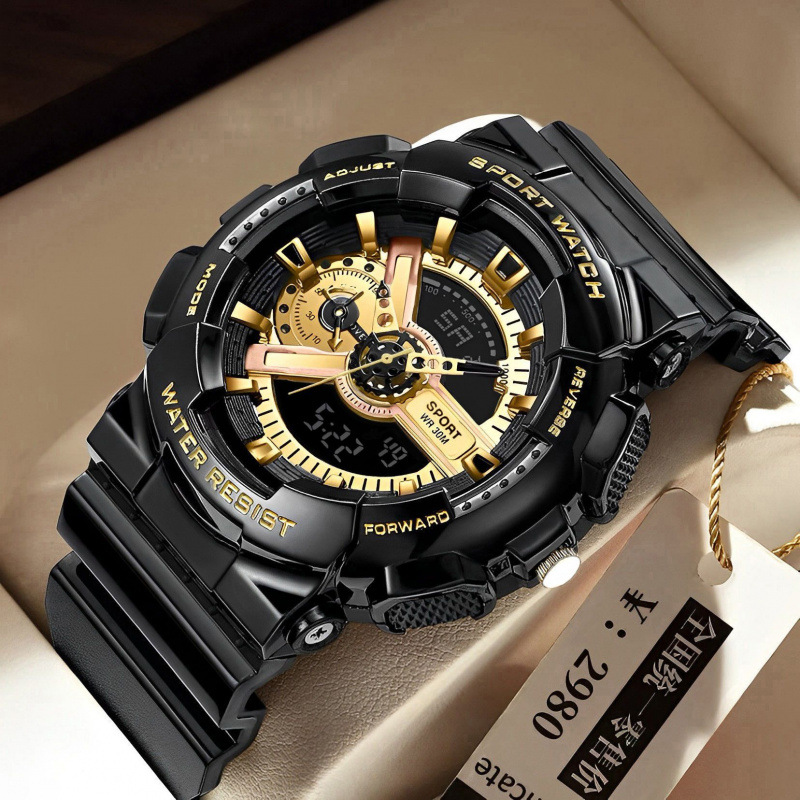 Men's Watch Multifunctional, Water-Resistant, Luminous Watch; Outdoor Sports Dual-Display Digital Watch