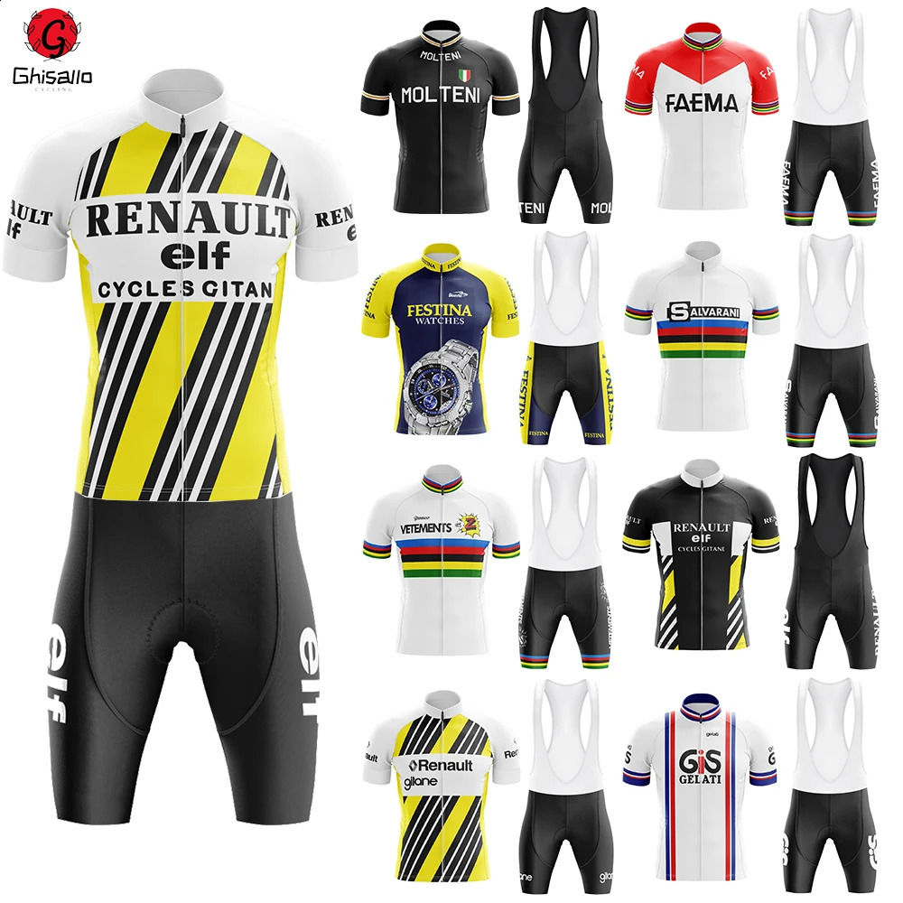 Retro Cycling Jersey Set for Men Bicycle Suit Summer Sleeve Bib Shorts Por Team Clothes 20D Gel Pad Lasting 21 Style 260424
