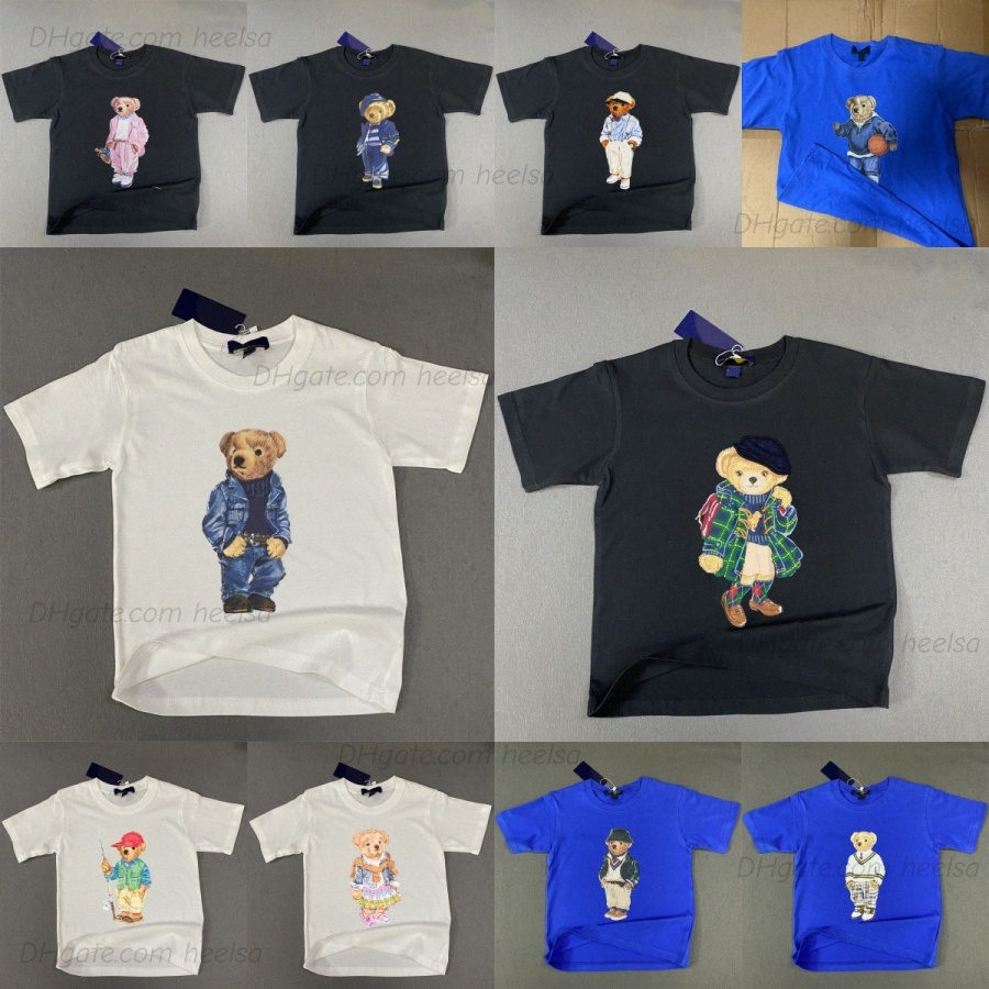 Kids Baby Designer T-shirts Boys Girls Clothes Bear Printed Short Sleeve tshirts Toddlers Clothing Children Cotton Tees Youth Summer Tops Black W-image-1103587122